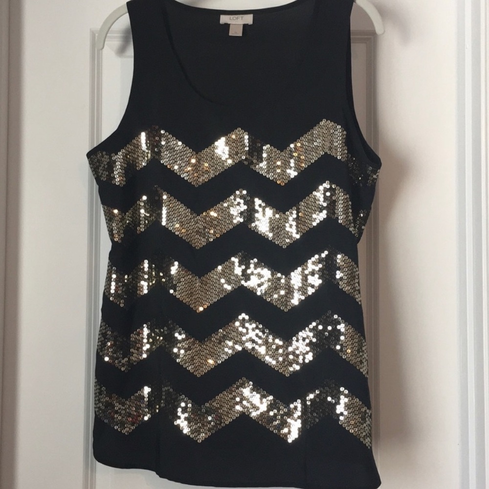 Loft Gold Chevron Sequin Detail Tank - Picture 1 of 3